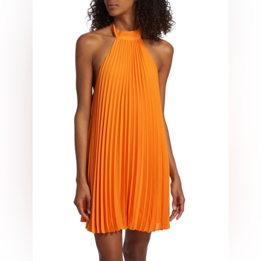 $395 ALICE + OLIVIA Aviana Pleated Halter Mini Dress sizeM